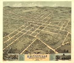 Historic 1871 bird's-eye map of Huntsville, Madison County, Alabama