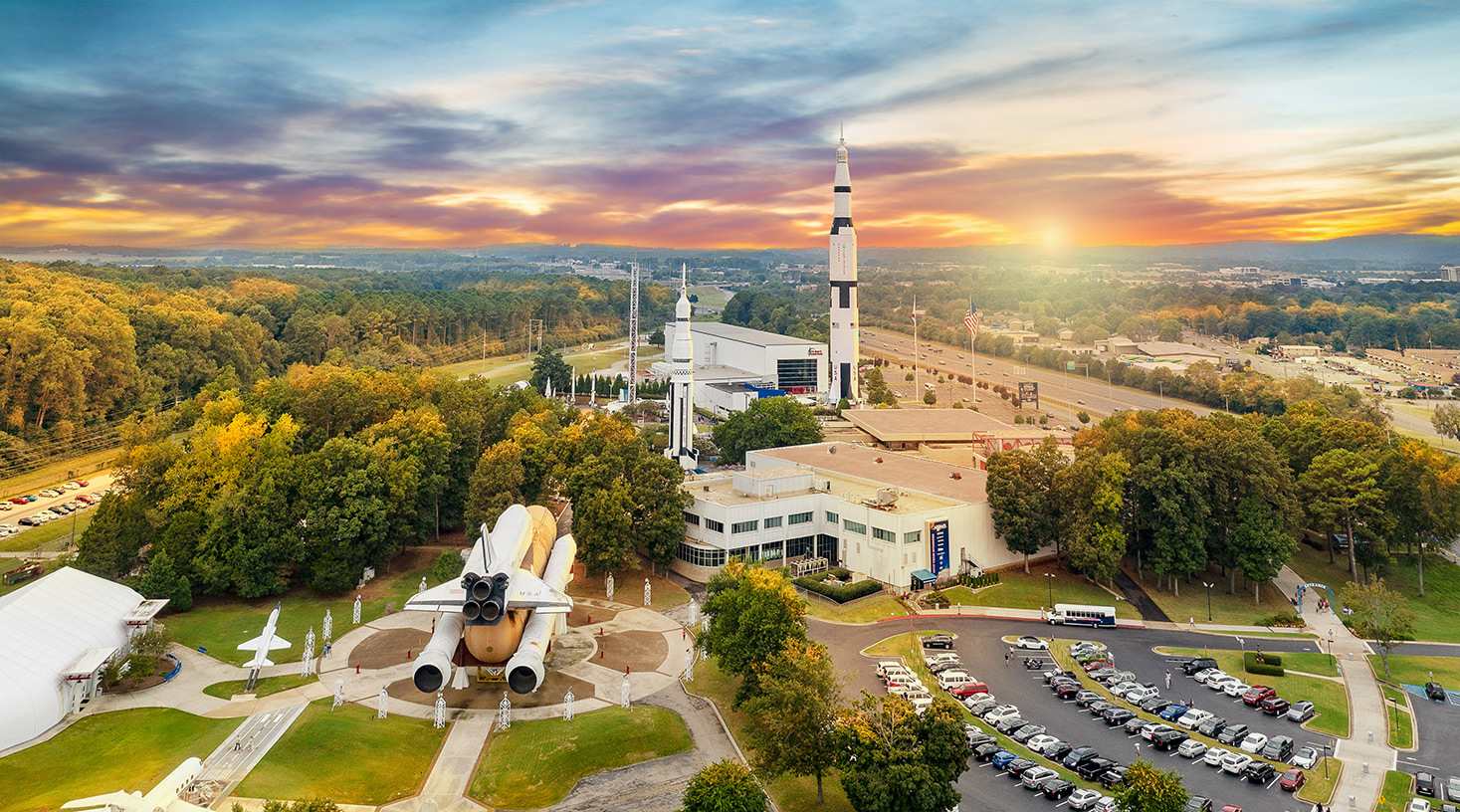 U.S. Space & Rocket Center, Huntsville — Saturn V and Space Shuttle at sunset